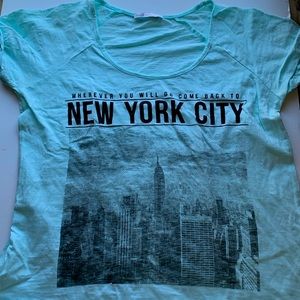 S New York City T-Shirt Cotton Oodji Tee Turquoise Camiseta
